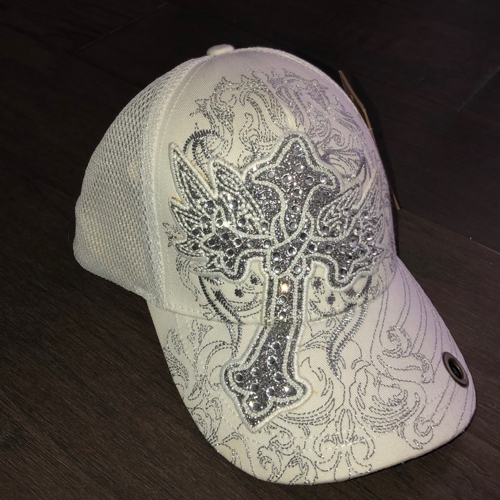 KBETHOS White Rhinestone Cross Ladies Hat